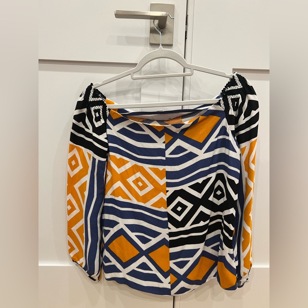 Ella Moss Vibrant off the shoulder Geometric Skirt - Orange, Blue, Black